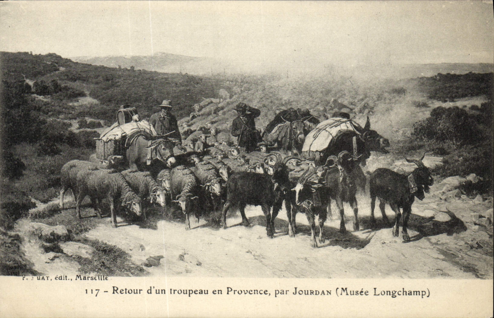 Vuelta de la cabra de la POSTAL de la VENDIMIA de una manada de Provence por las ovejas de las cabras de Jourdan Museum Longchamp