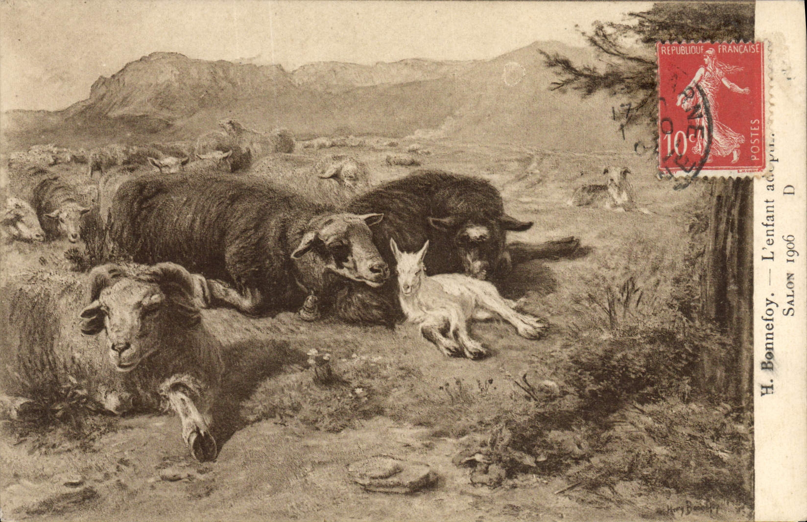 VINTAGE POSTCARD Chevre Bonnefoy the child adopts Salon 1906