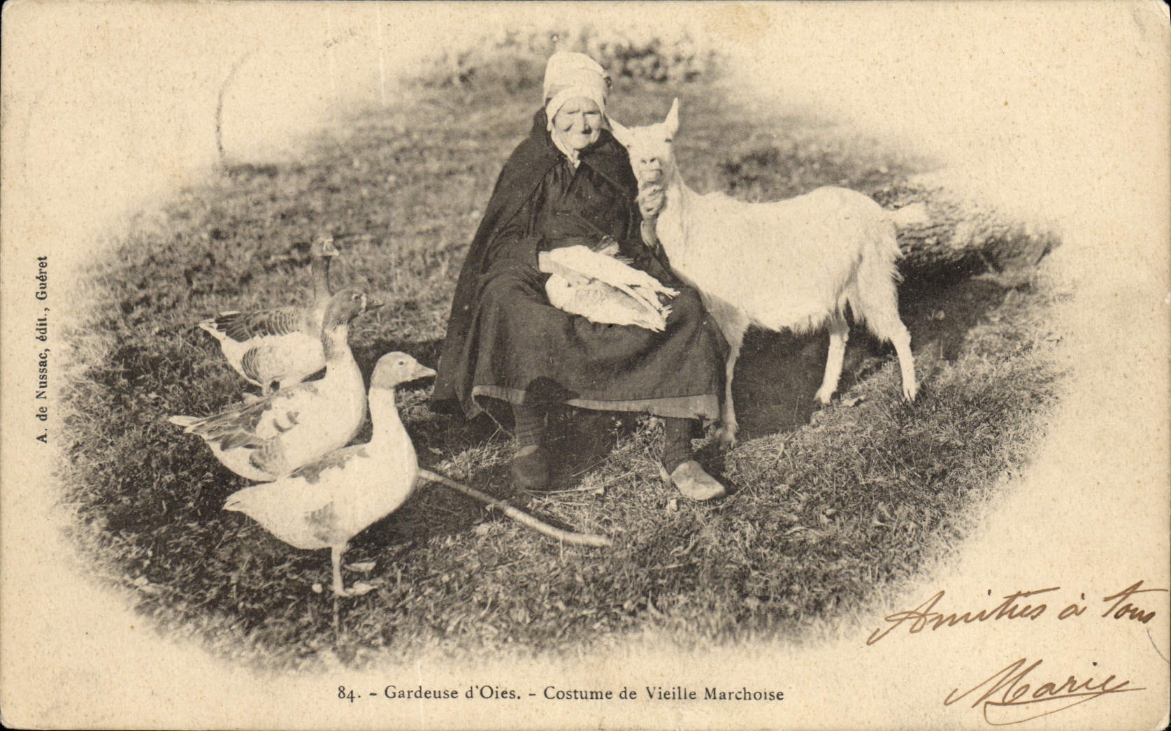VINTAGE POSTCARD Gardeuse Goat of geese Costume of old woman marchoise