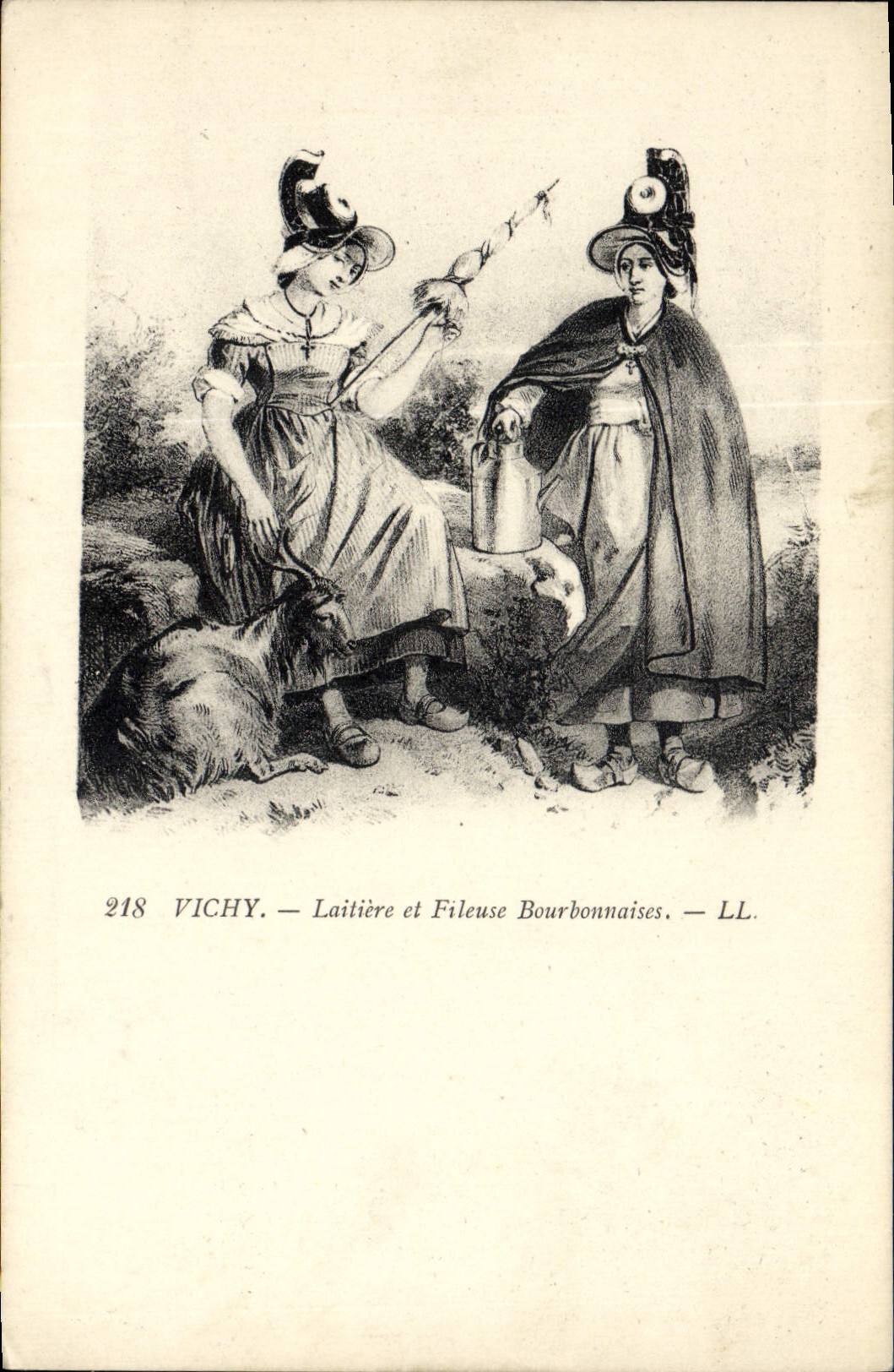 VINTAGE POSTCARD Goat Vichy Laitiere and ropemaking machine bourbonnaise