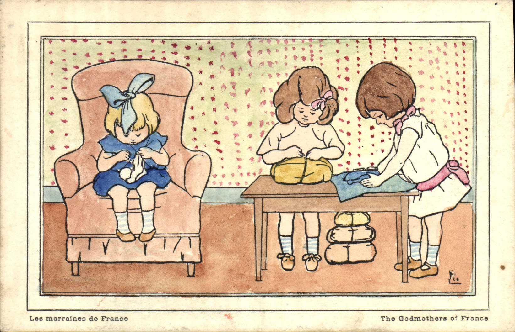 VINTAGE POSTCARD Fantasy Illustrator Children godmothers of France