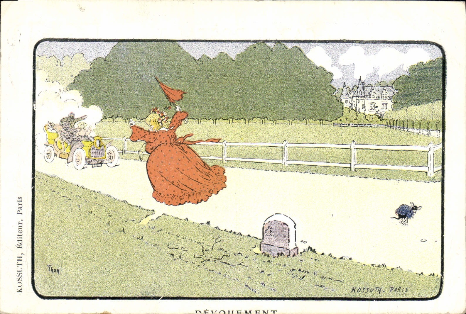 VINTAGE POSTCARD Fantasy Automobile Illustrator Devotion