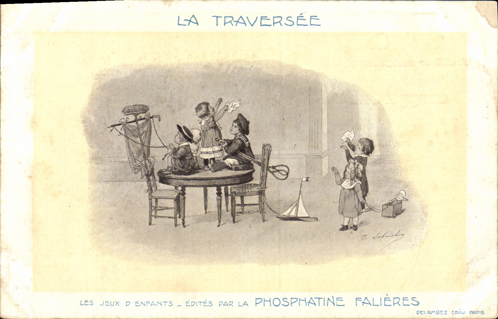 VINTAGE POSTCARD Fantasy Illustrator the crossing sets of children Phosphatine Falieres