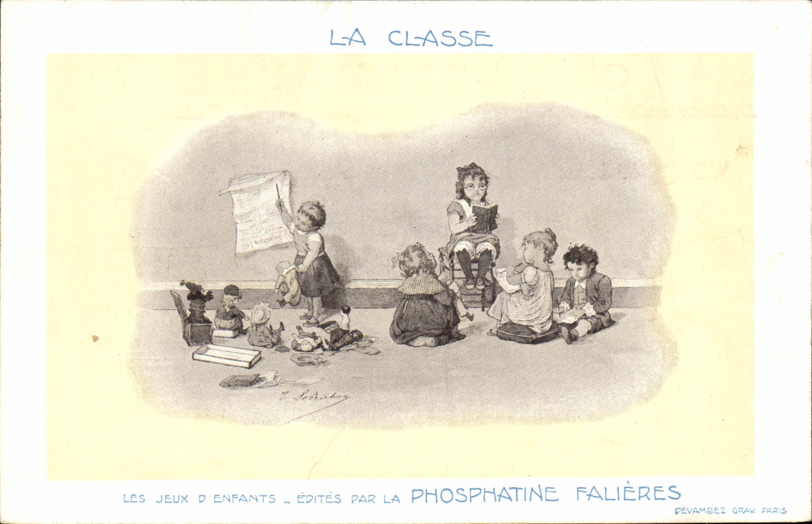 VINTAGE POSTCARD Fantasy Illustrator the class sets of children Phosphatine Falieres