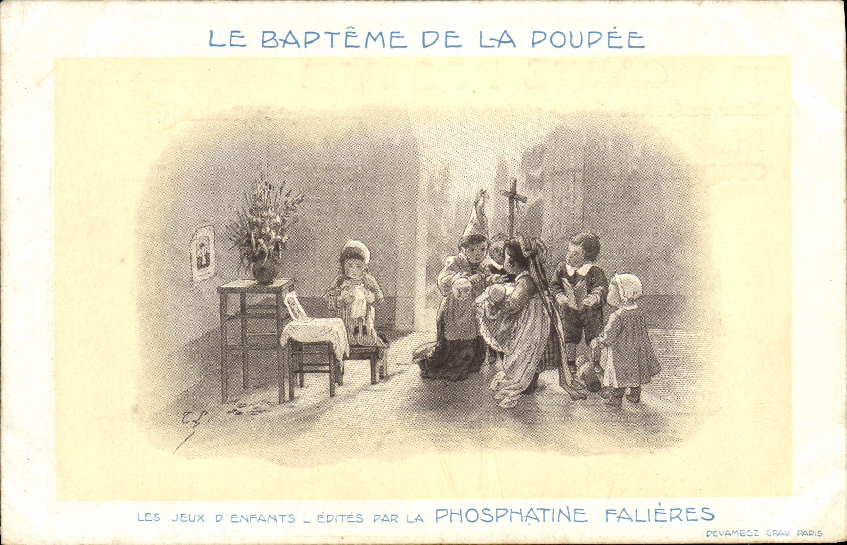 VINTAGE POSTCARD Fantasy Illustrator baptism of the headstock sets of children Phosphatine Falieres