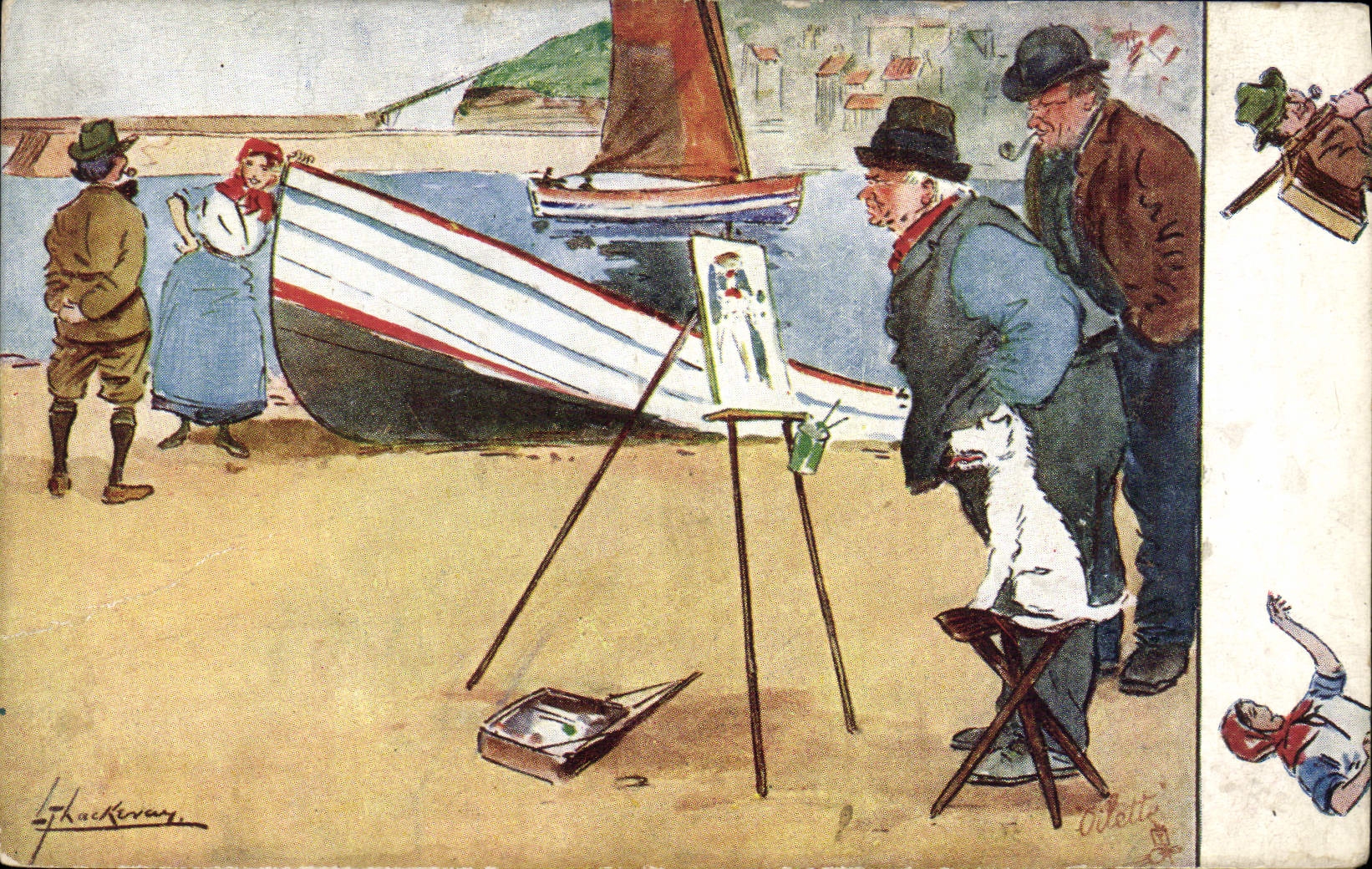 CPA Fantaisie Illustrateur Bateau Chien