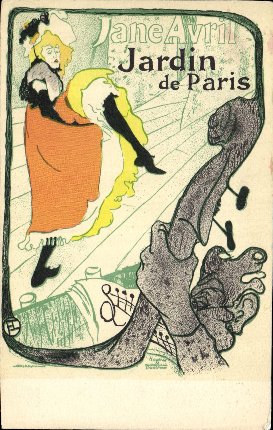 VINTAGE POSTCARD Fantasy Illustrator Jane Garden April of Paris Toulouse Lautrec