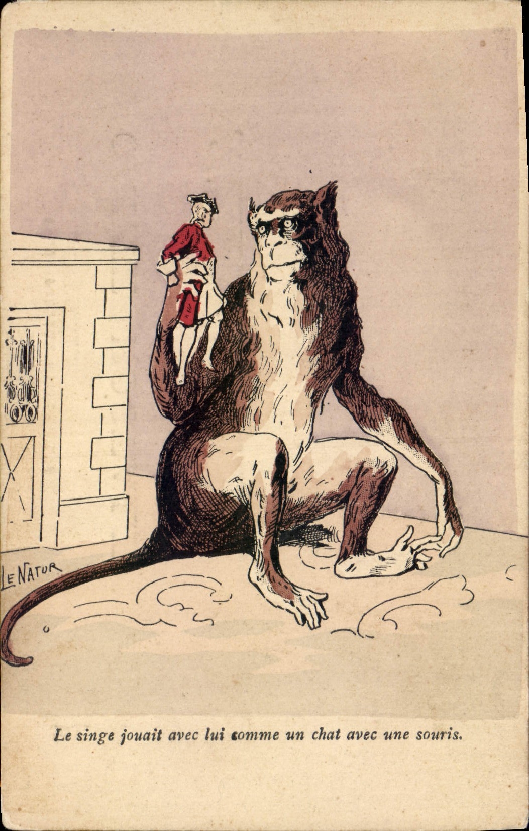 CPA Fantaisie Illustrateur Le singe jouait avec lui comme un chat avec une souris