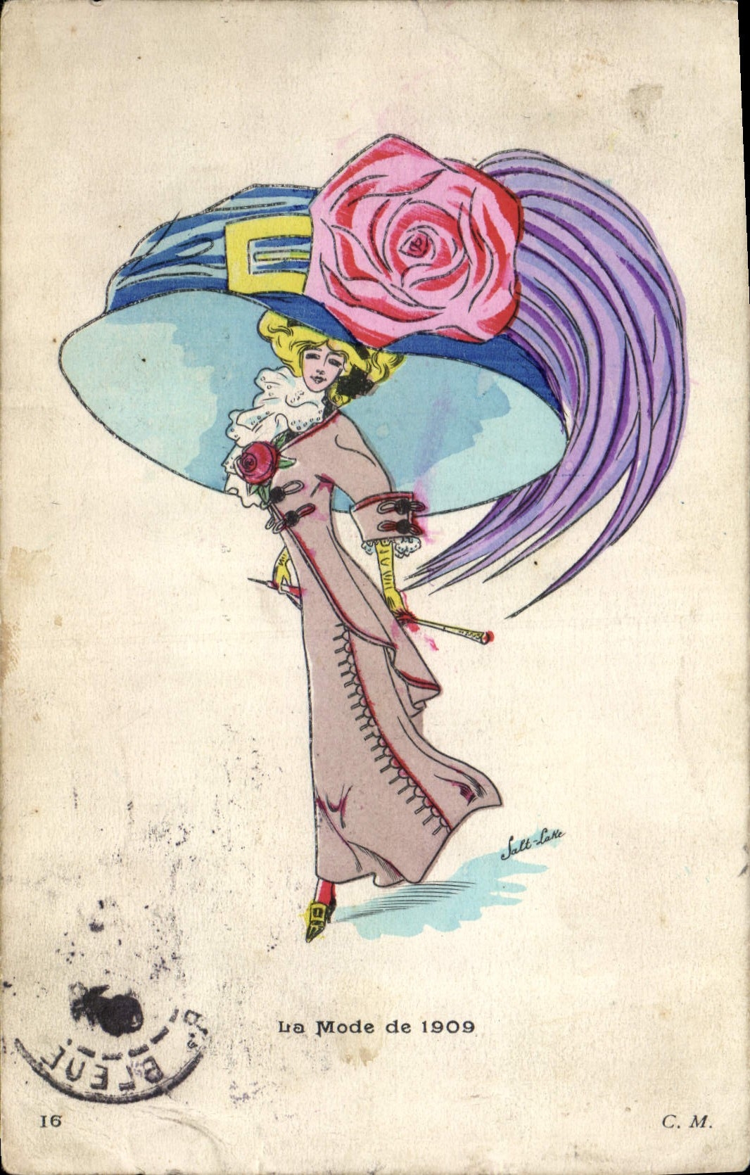 VINTAGE POSTCARD Fantasy Illustrator Woman fashion of 1909