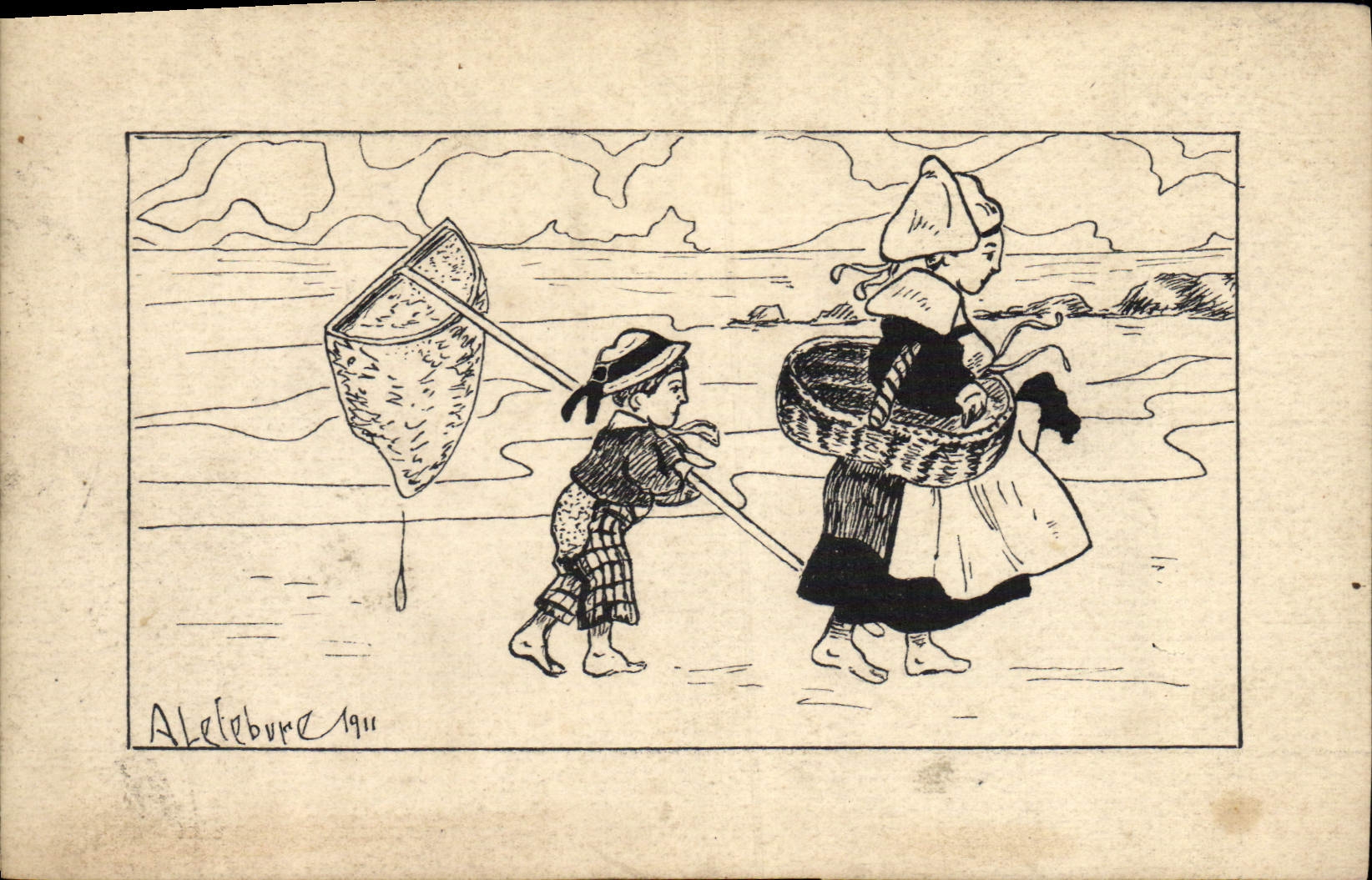 CPA Fantaisie Illustrateur Femme Enfant Bretagne Folklore 