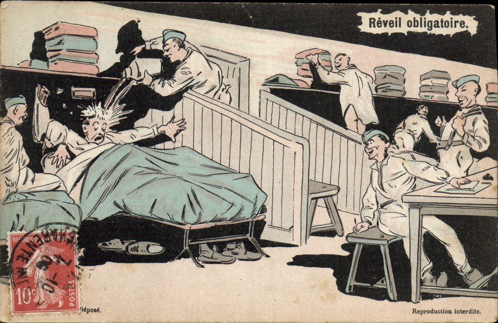 VINTAGE POSTCARD obligatory Militaria Alarm clock