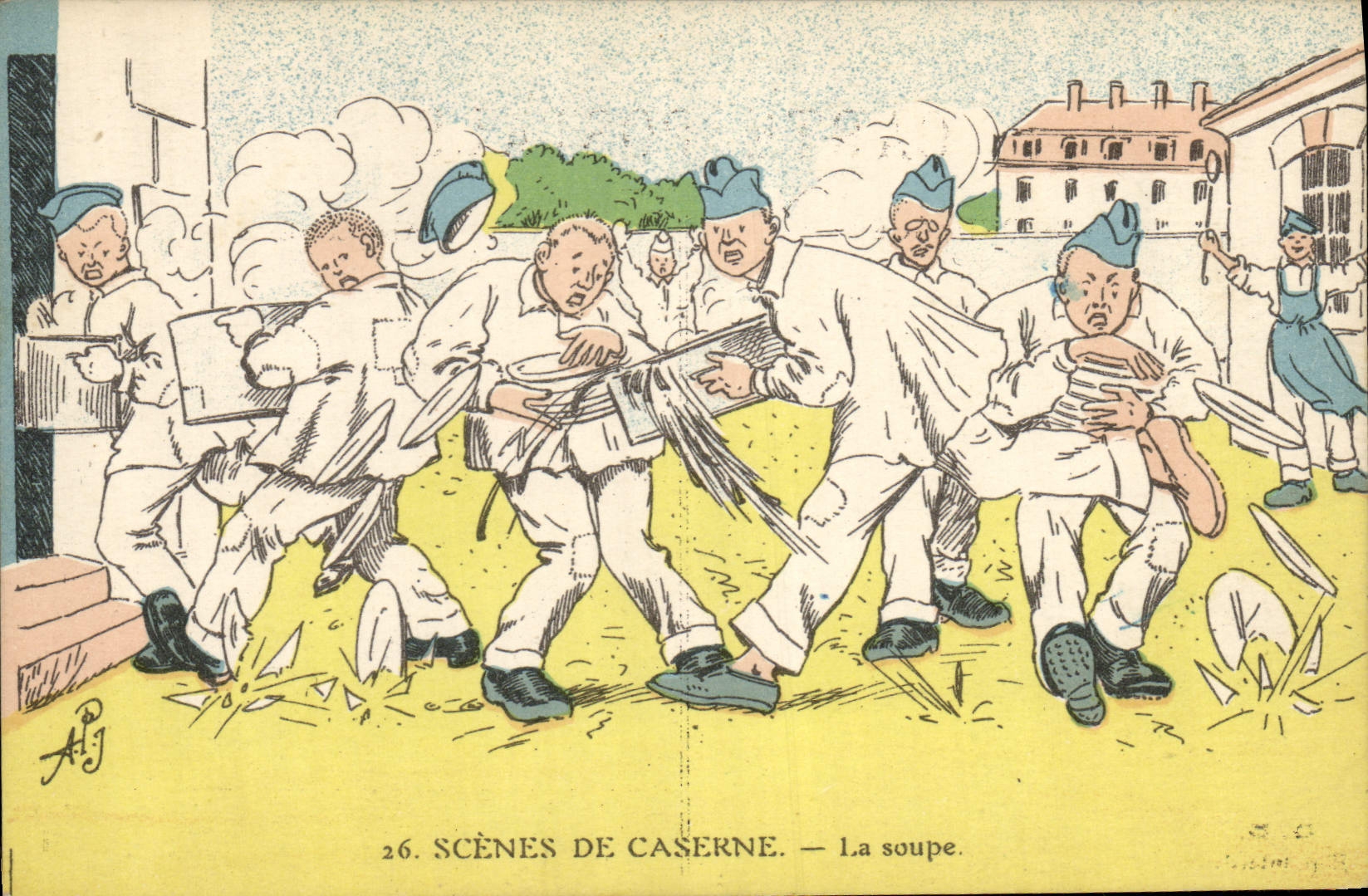 VINTAGE POSTCARD Militaria Scenes of barracks soup