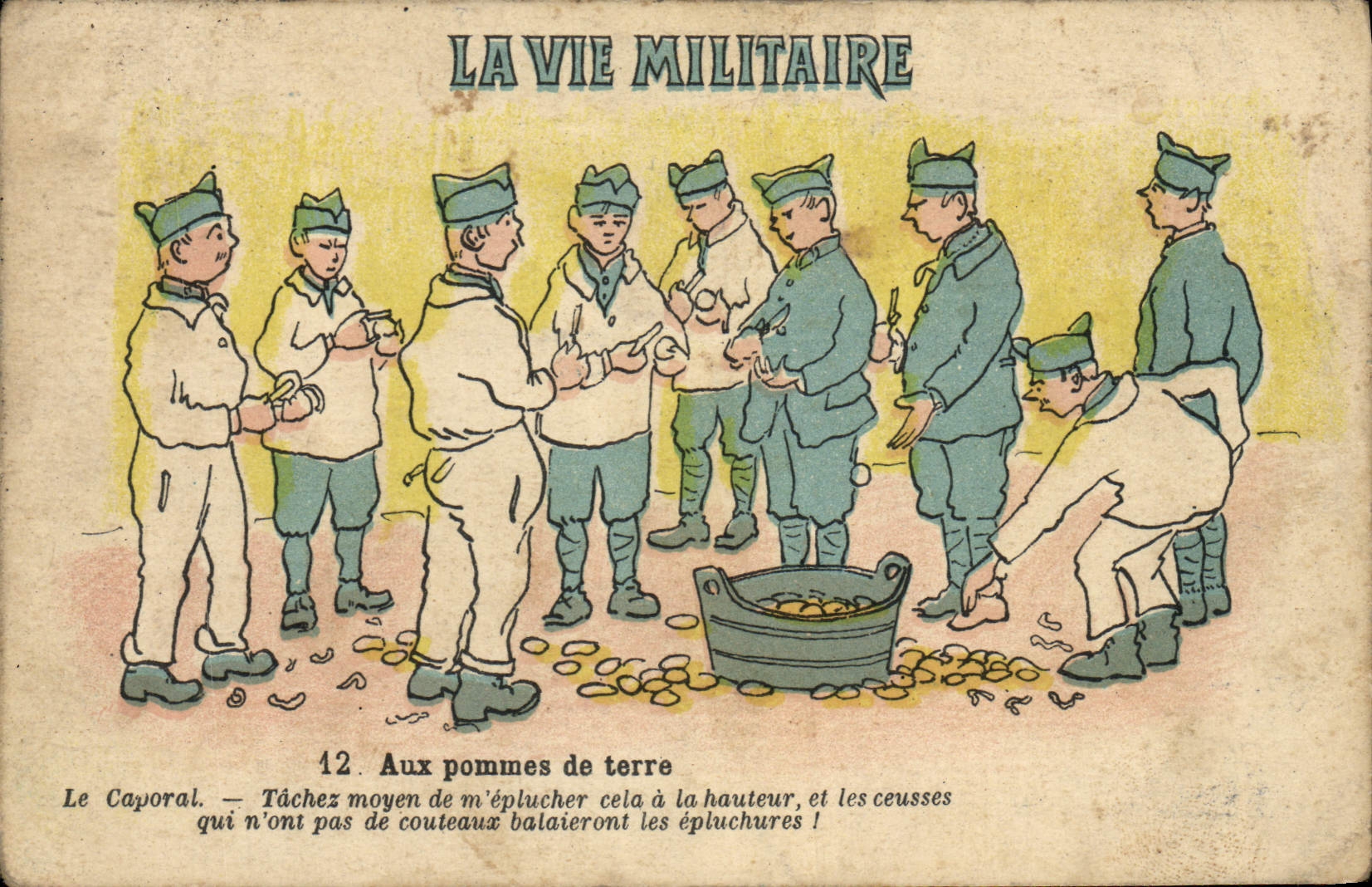 VINTAGE POSTCARD Militaria military life With potatoes