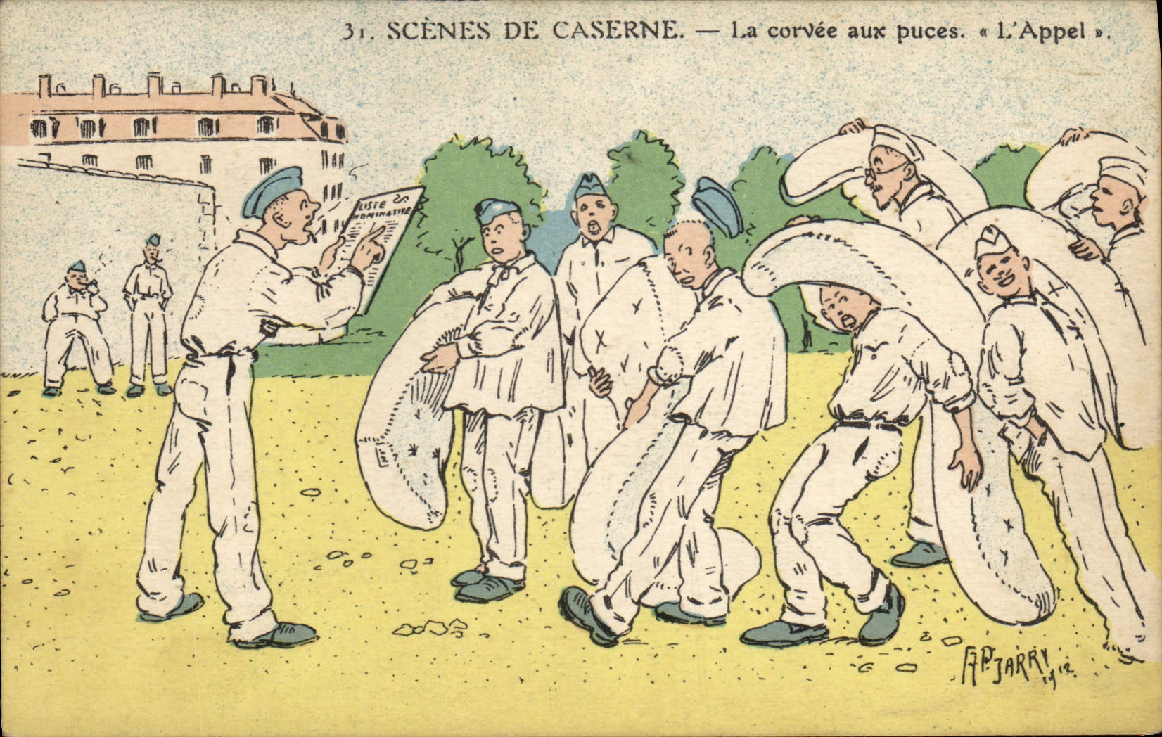 CPA Militaria Scenes de caserne La corvee aux puces L'appel