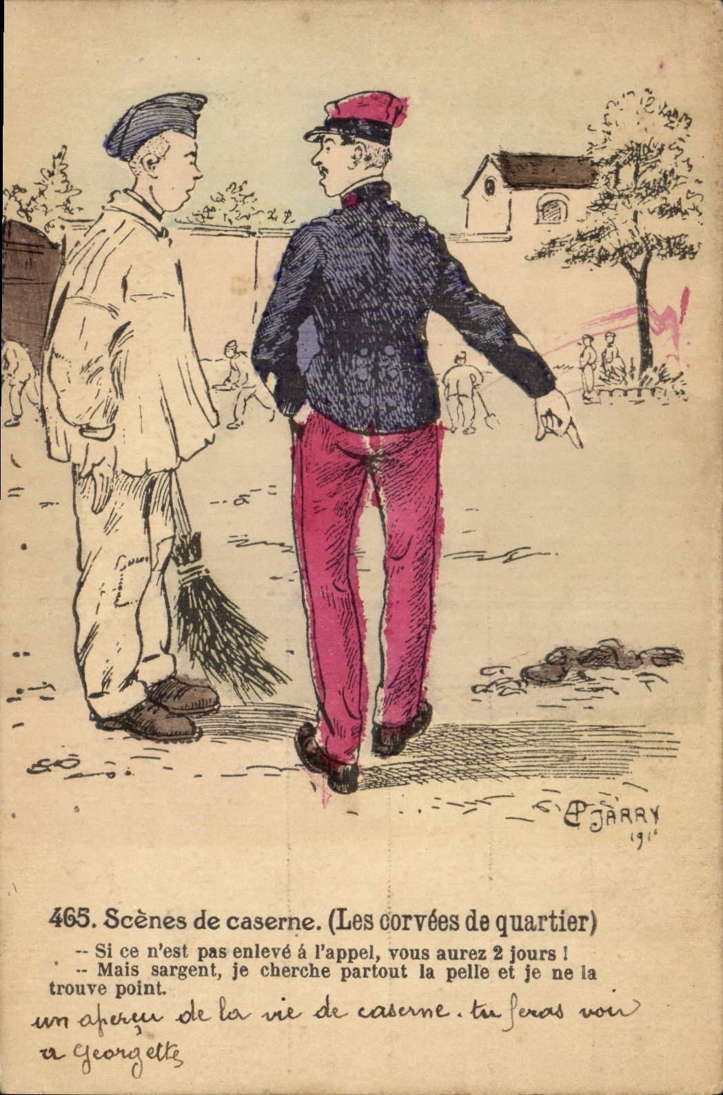 VINTAGE POSTCARD Militaria Scenes of barracks drudgeries of the Jarry district