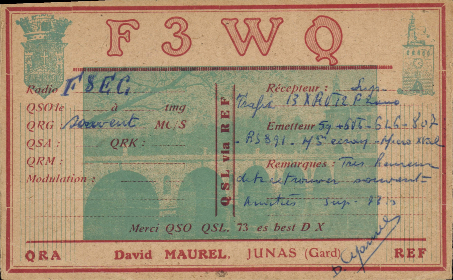 VINTAGE POSTCARD Telegraphy F3WQ David Mauren Junas Gard