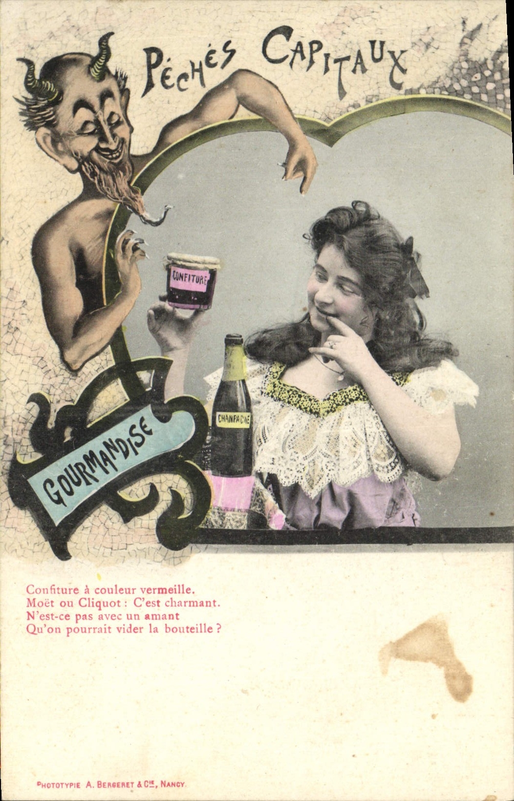 VINTAGE POSTCARD Fantasy Woman Fishings Capital Devil Greediness