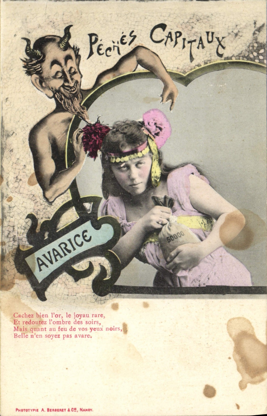 VINTAGE POSTCARD Fantasy Woman Fishings Capital Devil Avarice