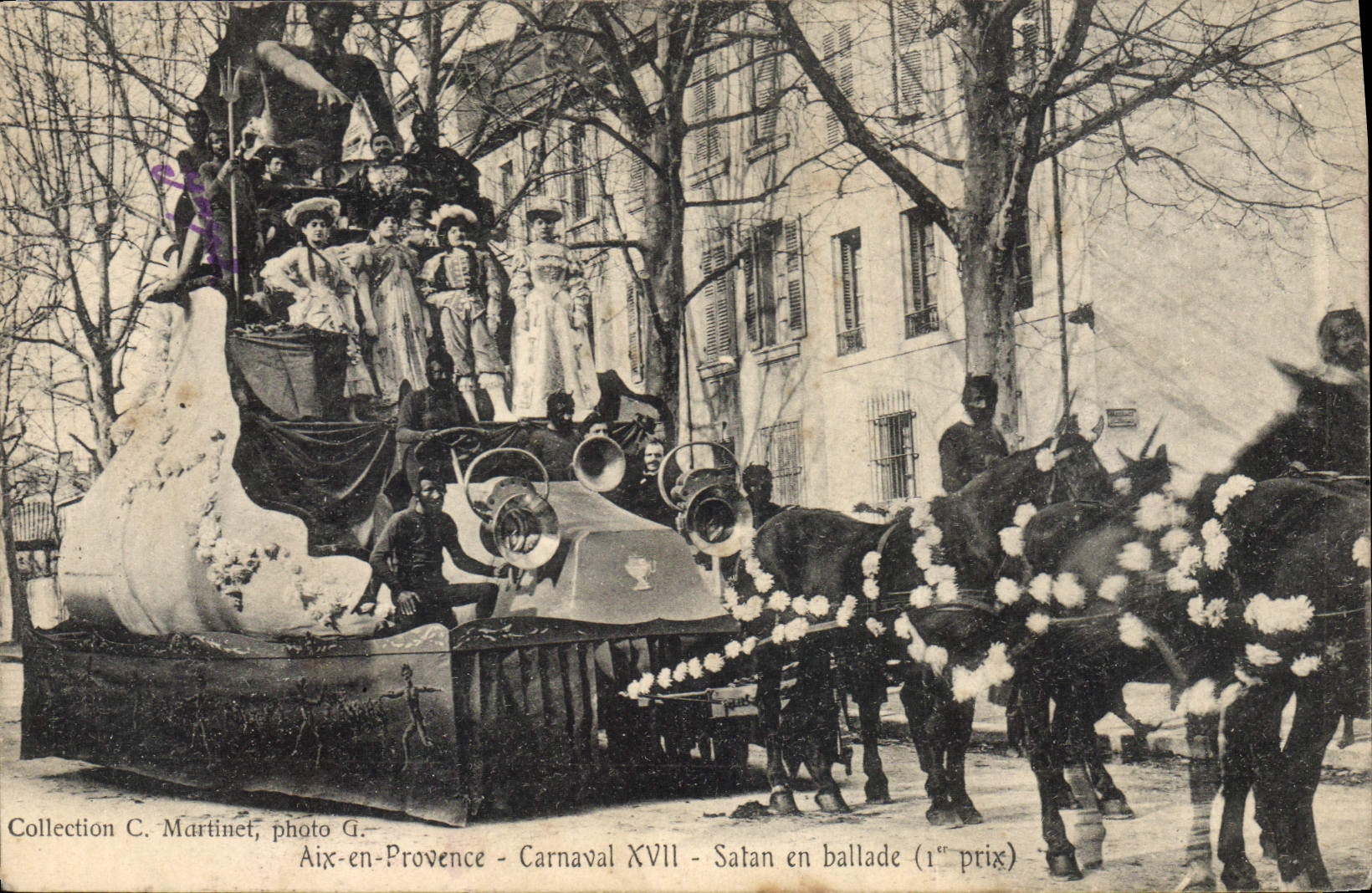 Aix de la POSTAL de la VENDIMIA en el carnaval XVII Satan de Provence en diablo del ballade