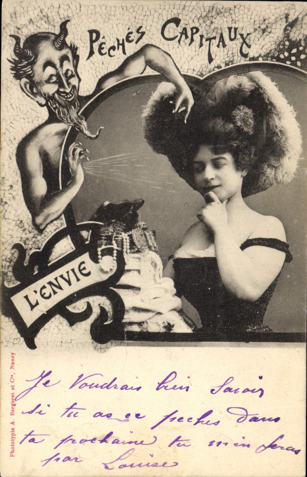 VINTAGE POSTCARD Fantasy Woman Fishings Capital Devil the desire