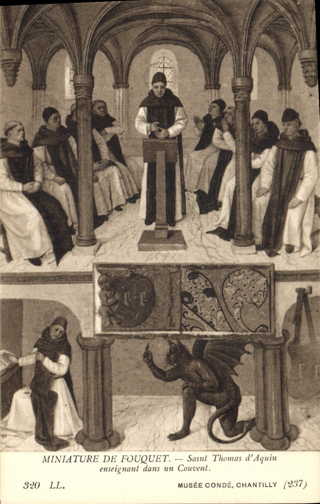 VINTAGE POSTCARD Miniature of Holy Fouquet Thomas d' Aquin teaching in a convent Devil Museum Chantilly Cop
