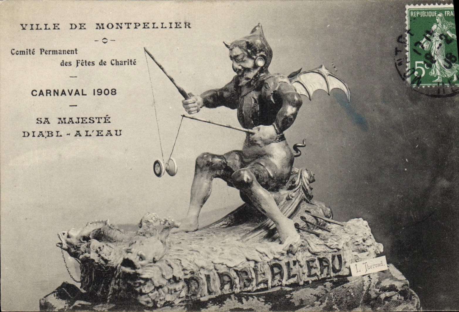 VINTAGE POSTCARD Town of Montpellier Carnival 1908 Devil
