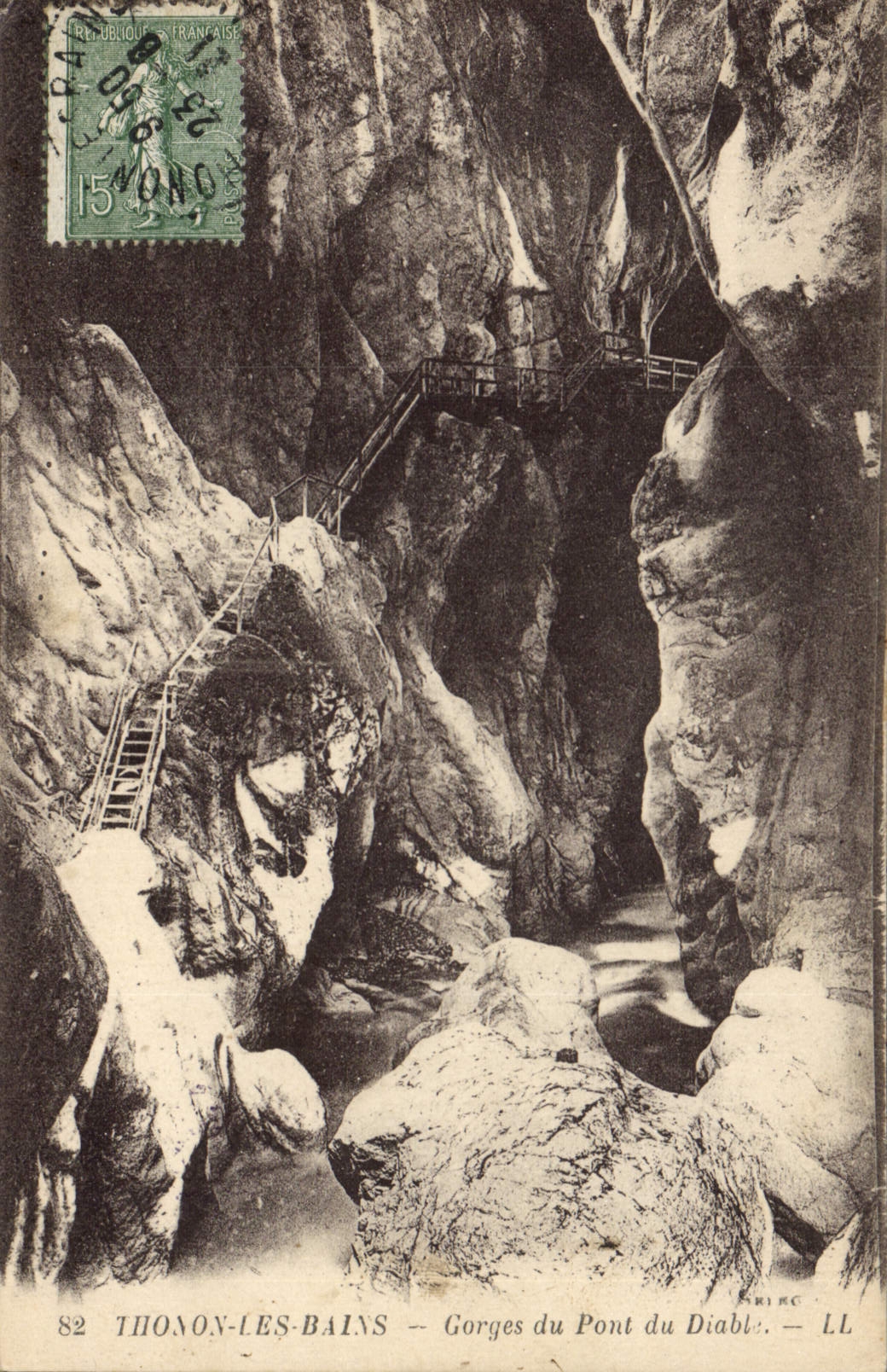 VINTAGE POSTCARD Thonon les Bains Falls of the bridge of the devil