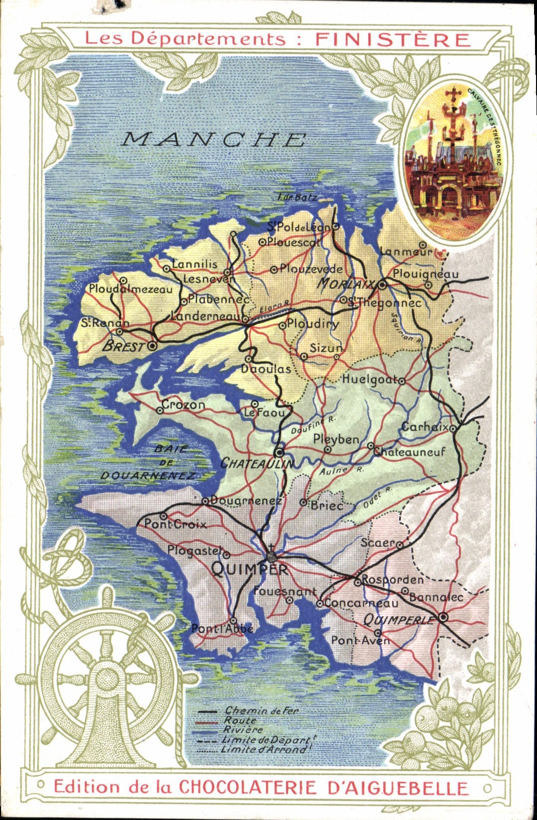 CPA Cartes geographiques Chocolaterie d'Aiguebelle Finistere St Thegonnec
