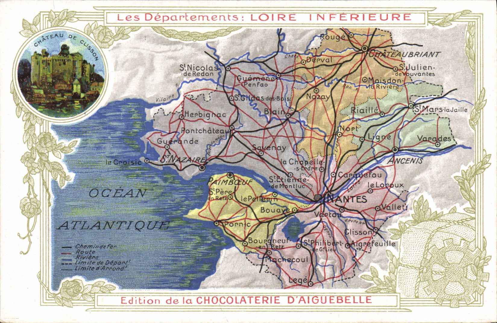 CPA Cartes geographiques Chocolaterie d'Aiguebelle Loire Inferieure Chateau de Clisson