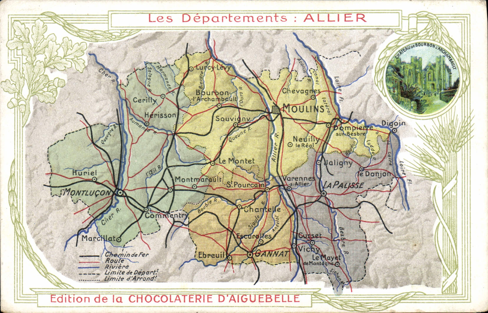CPA Cartes geographiques Chocolaterie d'Aiguebelle Allier Bourbon l'Archambault 