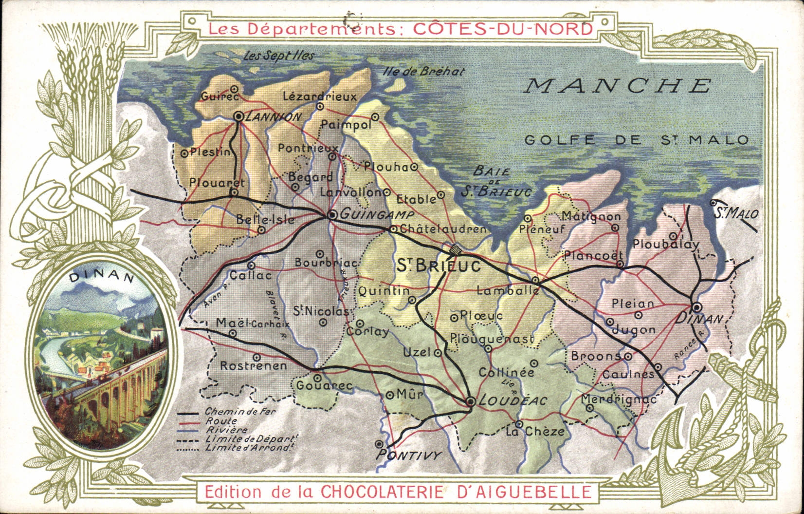 Fábrica geográfica del chocolate de los mapas de la POSTAL de la VENDIMIA de dimensiones de Aiguebelle de Dinan del norte