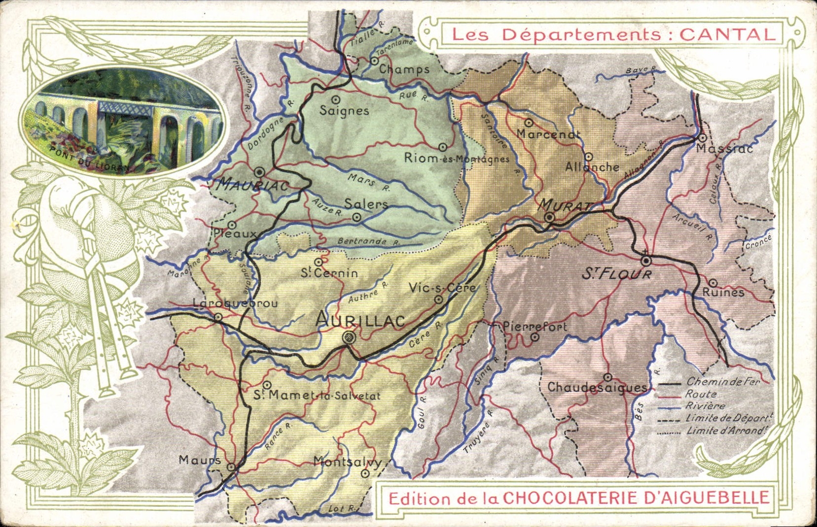 VINTAGE POSTCARD Geographical maps Chocolate factory of Aiguebelle Cantal