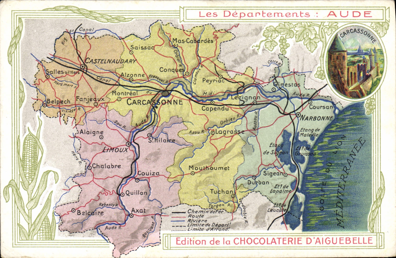 CPA Cartes geographiques Chocolaterie d'Aiguebelle Aude Carcassonne