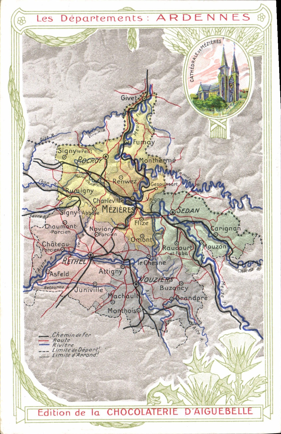 Fábrica geográfica del chocolate de los mapas de la POSTAL de la VENDIMIA de Aiguebelle la catedral de Ardennes de la pared
