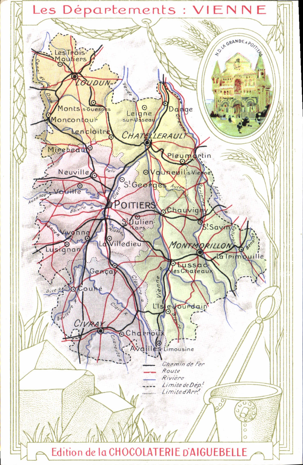 La fábrica geográfica del chocolate de los mapas de la POSTAL de la VENDIMIA de ND de Aiguebelle Viena el grande tiene Poitiers