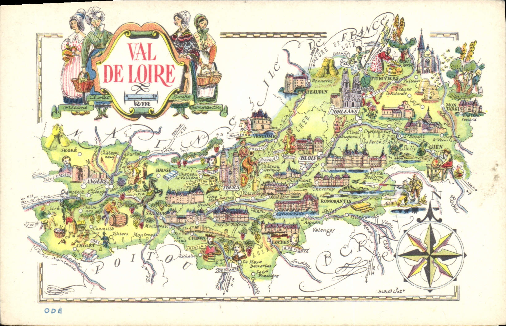 VINTAGE POSTCARD Geographical maps Loire Valley