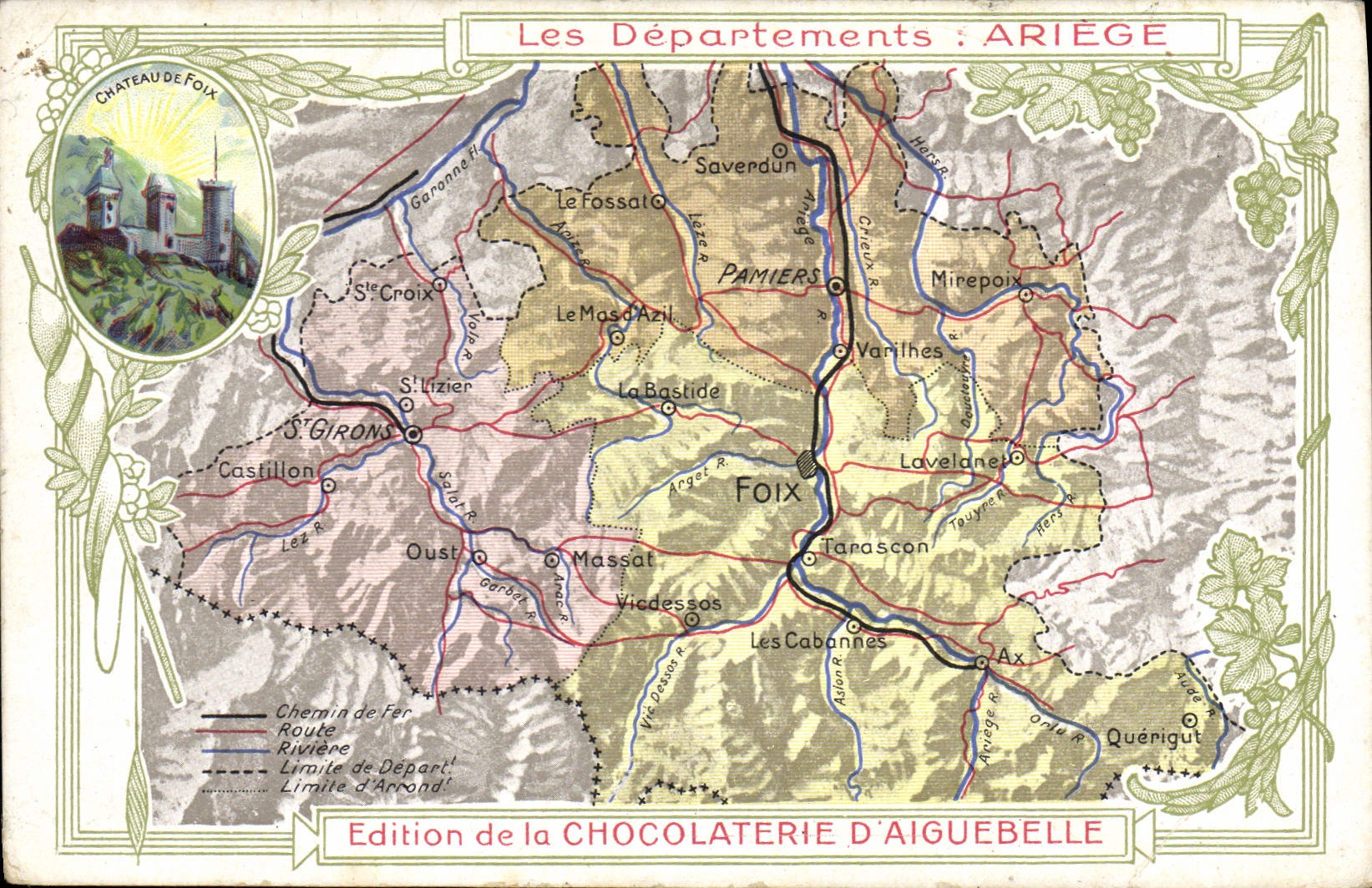 CPA Cartes geographiques Chocolaterie d'Aiguebelle Ariege chateau de Foix