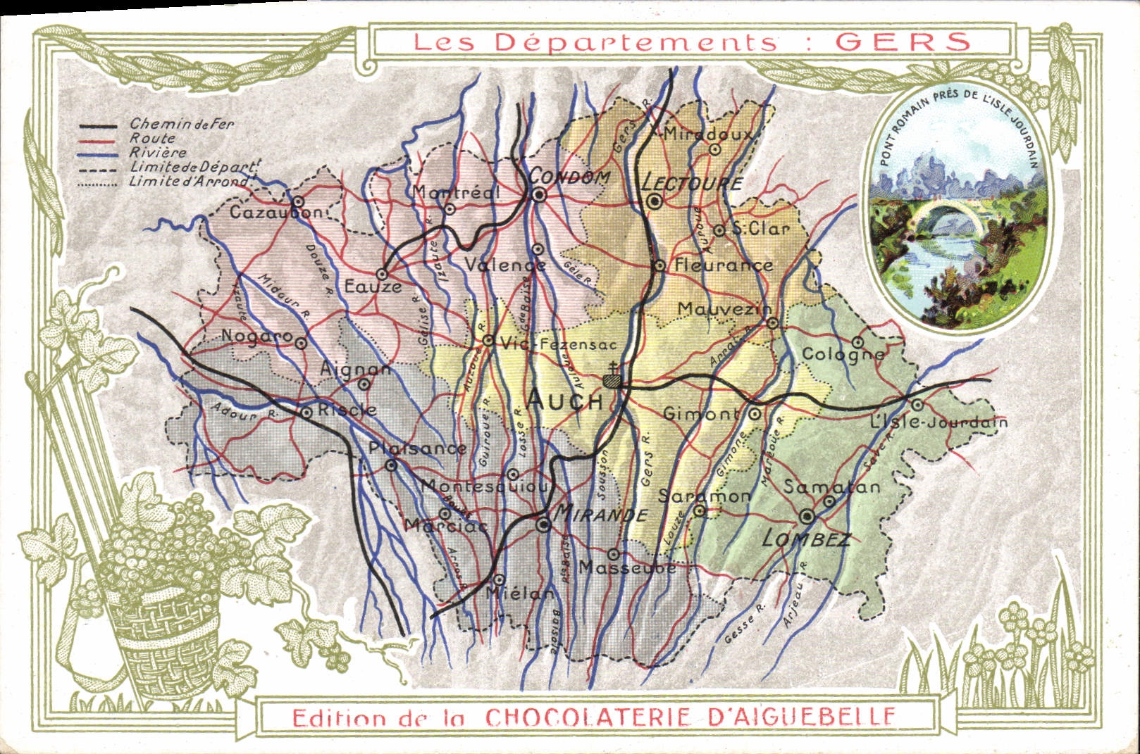CPA Cartes geographiques Chocolaterie d'Aiguebelle Gers L'Isle Jourdan