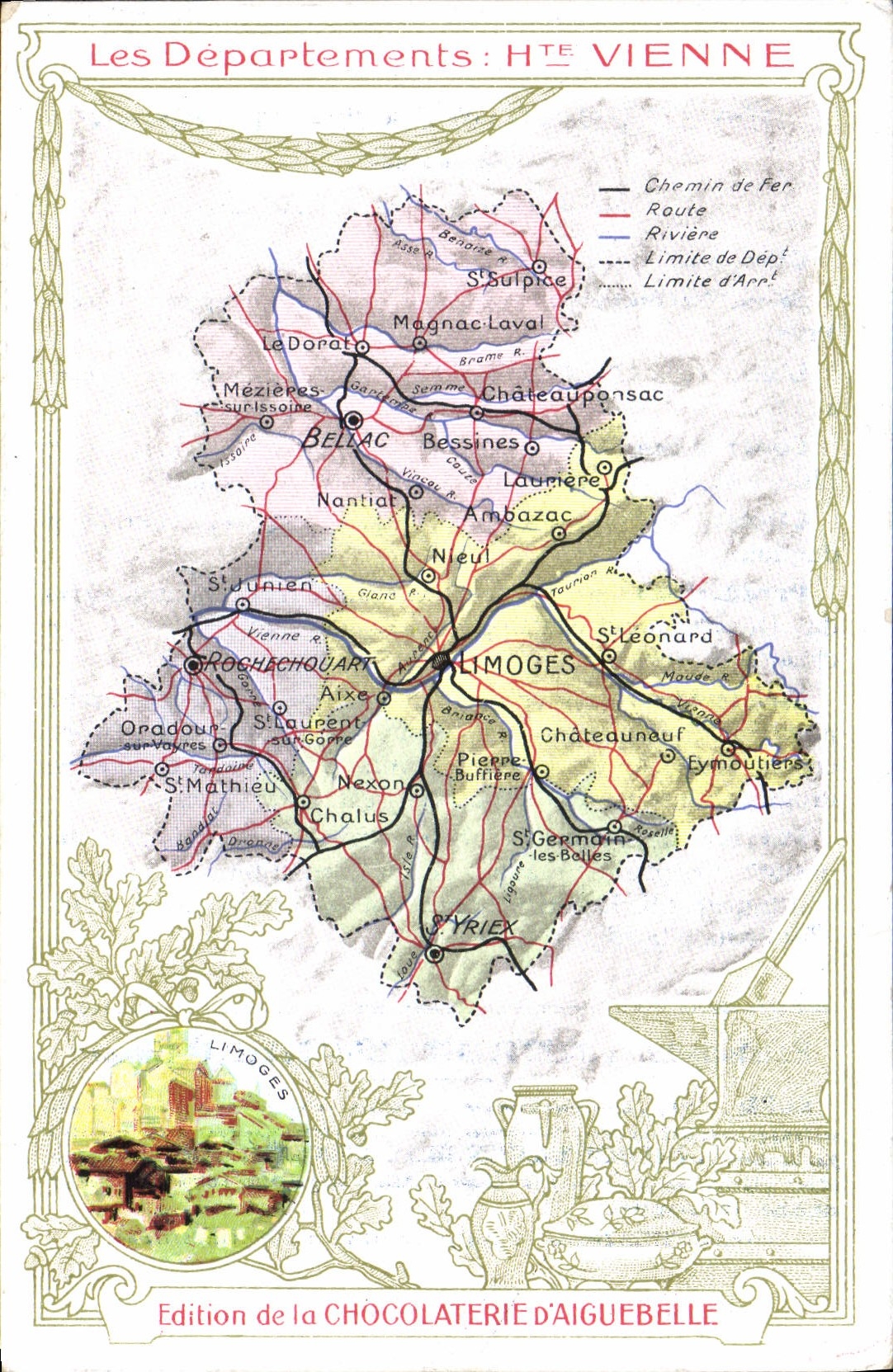 CPA Cartes geographiques Chocolaterie d'Aiguebelle Haute Vienne Limoges