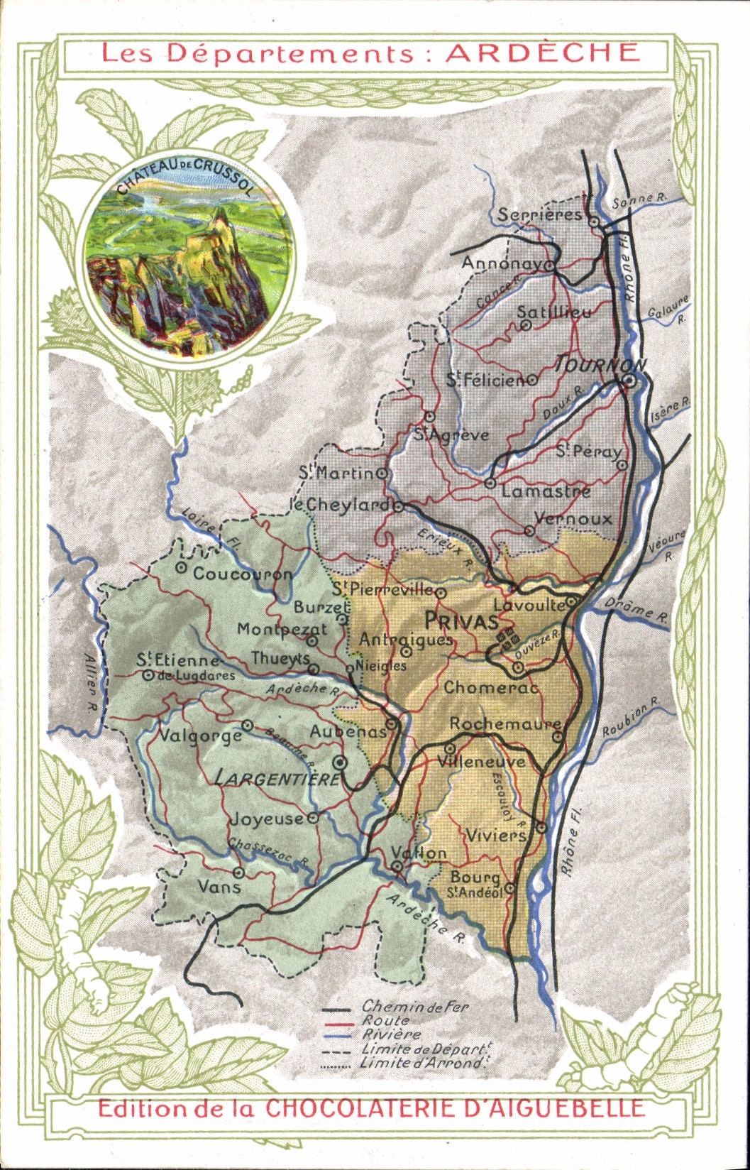 CPA Cartes geographiques Chocolaterie d'Aiguebelle Ardeche Chateau de Crussol