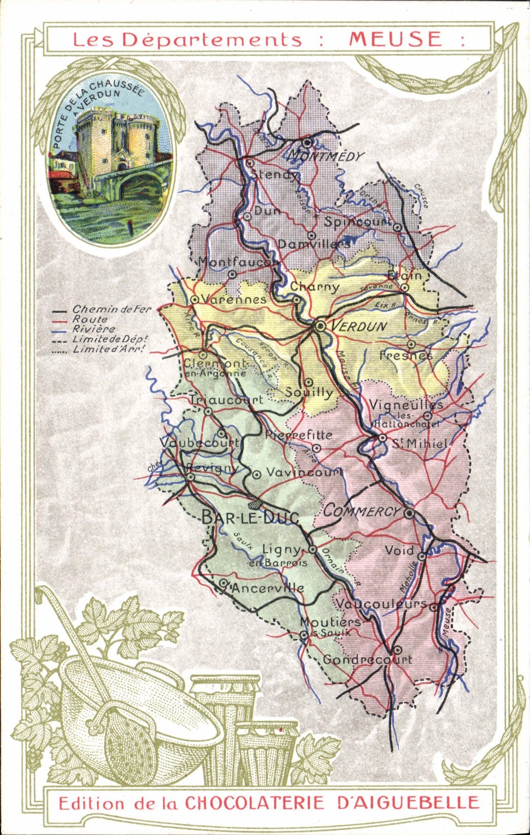 CPA Cartes geographiques Chocolaterie d'Aiguebelle Meuse Porte de la Chausse a Verdun