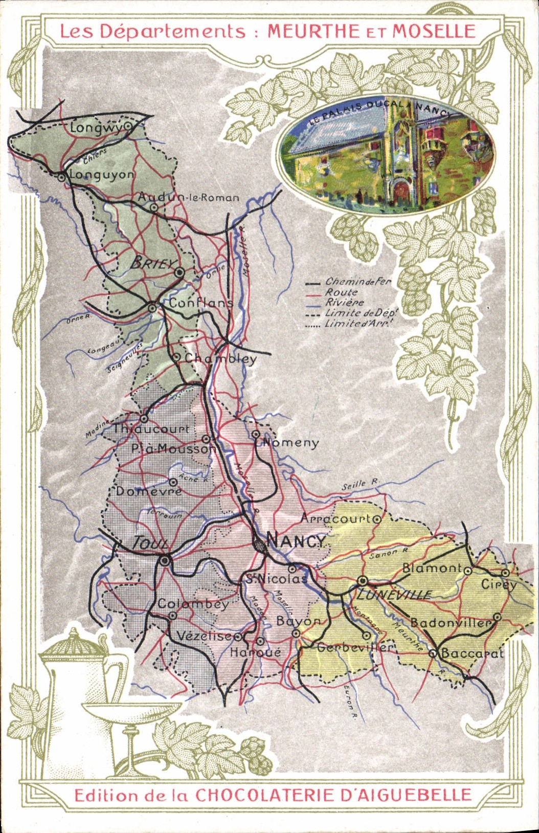 CPA Cartes geographiques Chocolaterie d'Aiguebelle Meurthe et Moselle Nancy Palais ducal