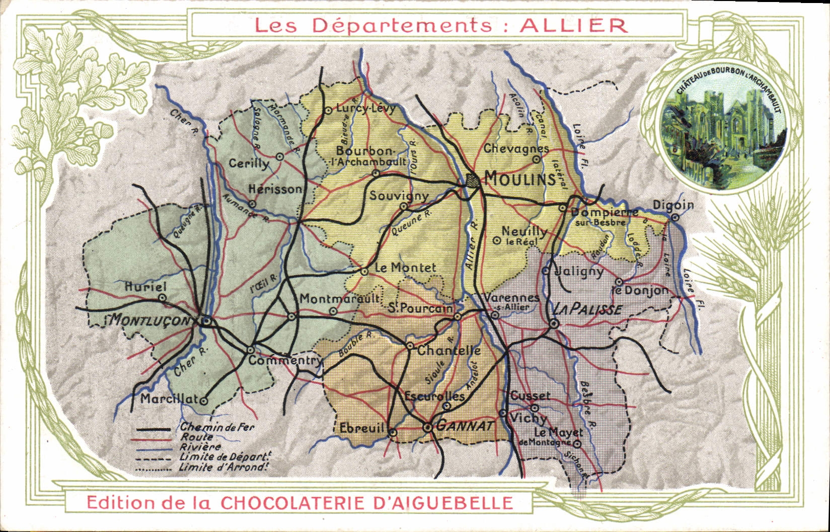 CPA Cartes geographiques Chocolaterie d'Aiguebelle Allier Bourbon l'Archambault