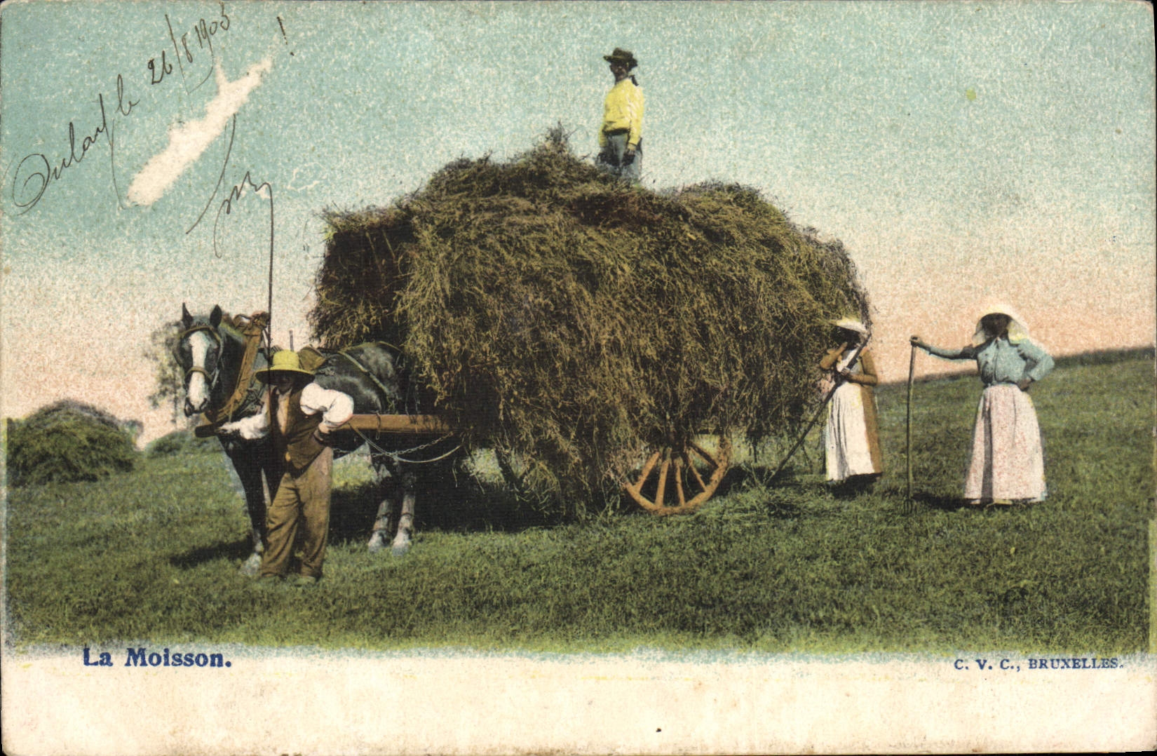CPA Folklore La moisson Cheval Attelage