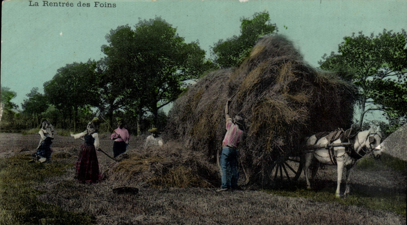 CPA Folklore La rentree des foins Cheval