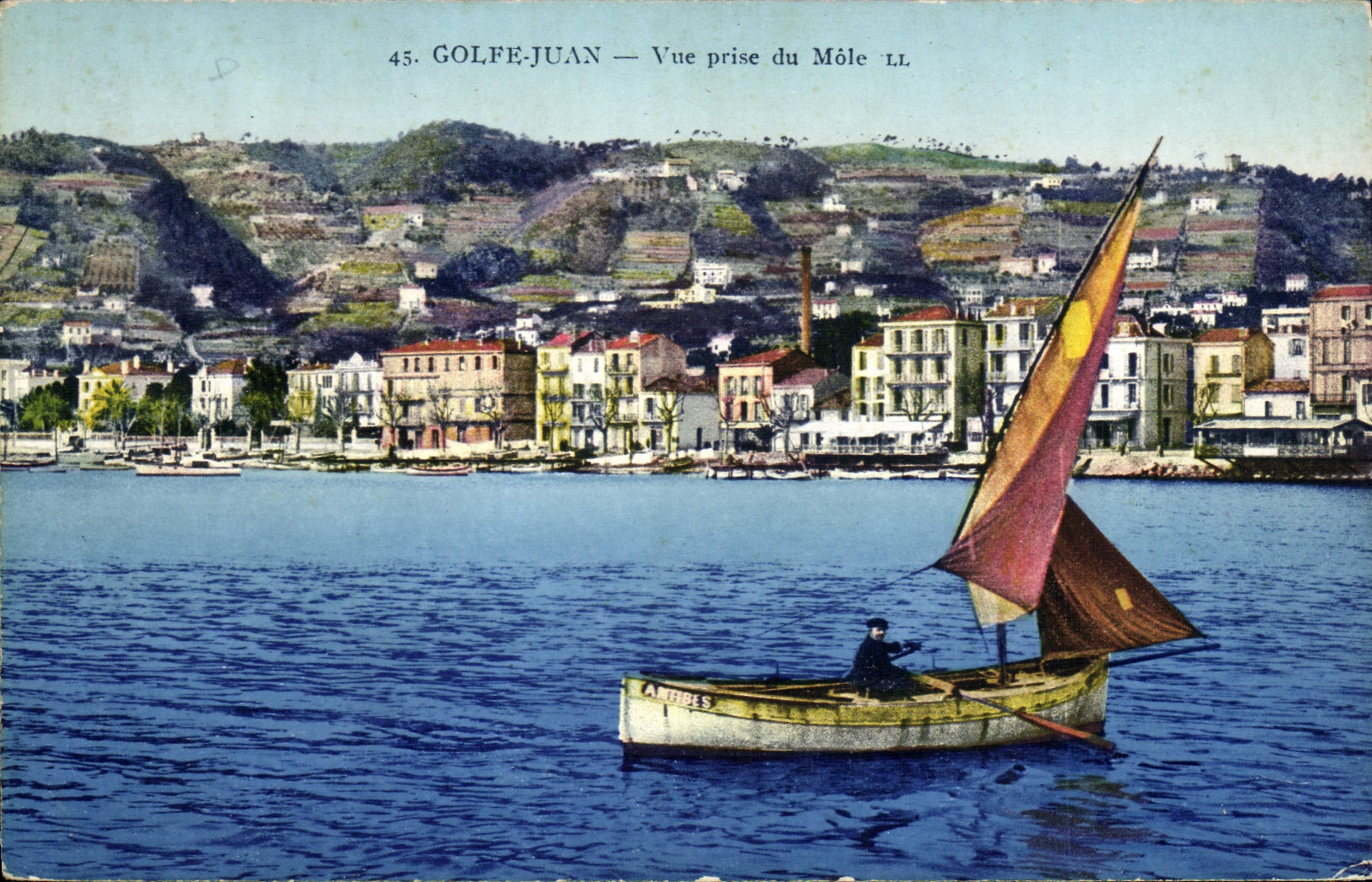 VINTAGE POSTCARD Bateau Fishes Juan Gulf Seen from mole