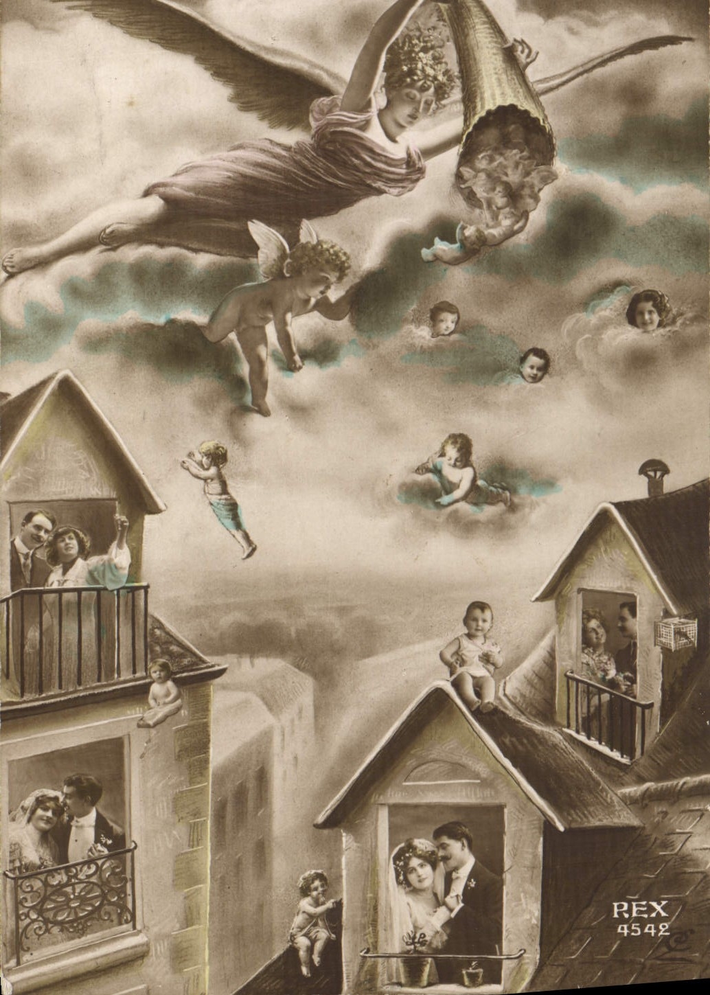 VINTAGE POSTCARD Fantasy Woman Horn of plenty