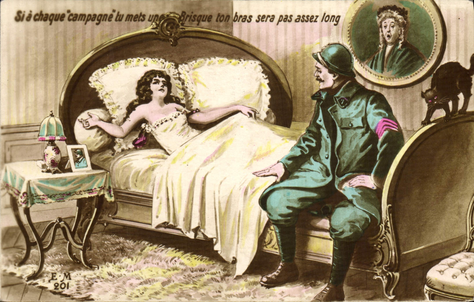 VINTAGE POSTCARD Fantasy Woman Cat Militaria Soldier