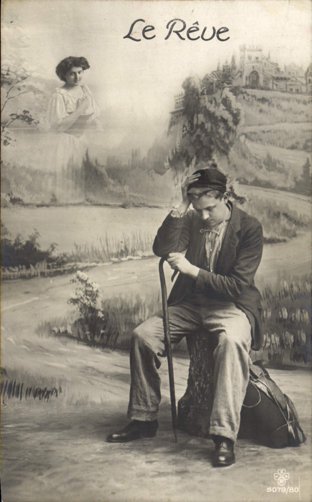 VINTAGE POSTCARD Fantasy Woman Man the dream