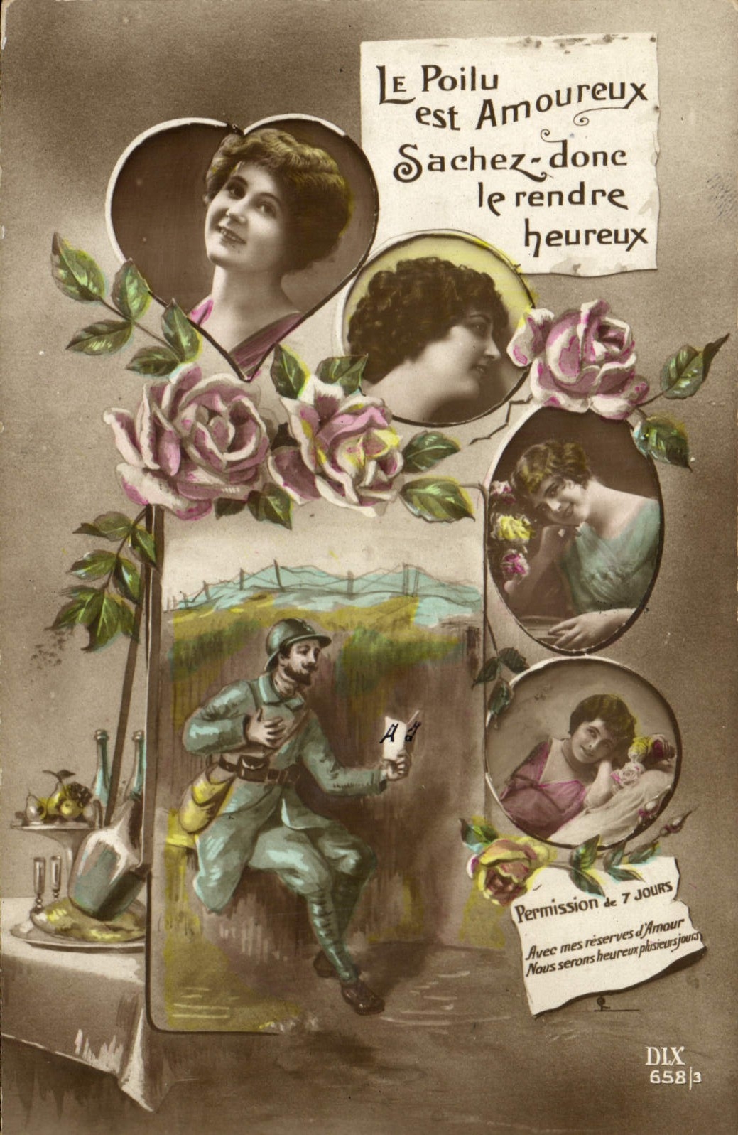 VINTAGE POSTCARD Fantasy Women Militaria Soldier